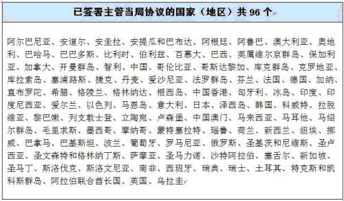 圖注：已簽署主管當局協(xié)議的國家(地區(qū))共96個，表格不斷更新中。圖片來源：國家稅務(wù)總局官網(wǎng)