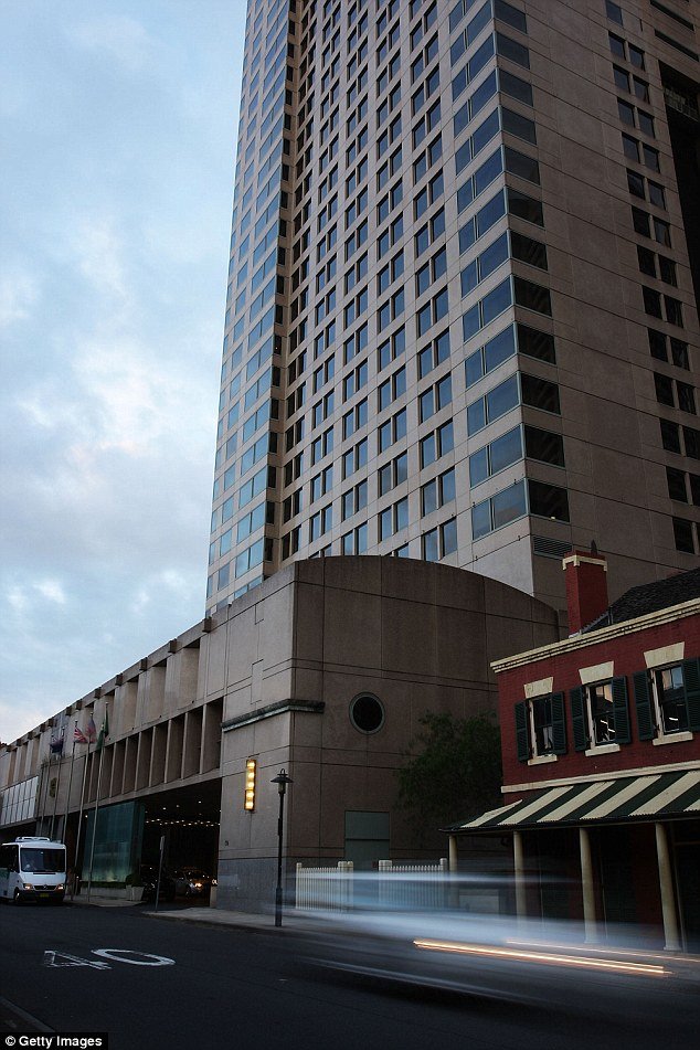 One man was arrested Tuesday afternoon from inside his Shangri-La (pictured) hotel room, while the other was arrested shortly after at Haymarket, in the city's CBD