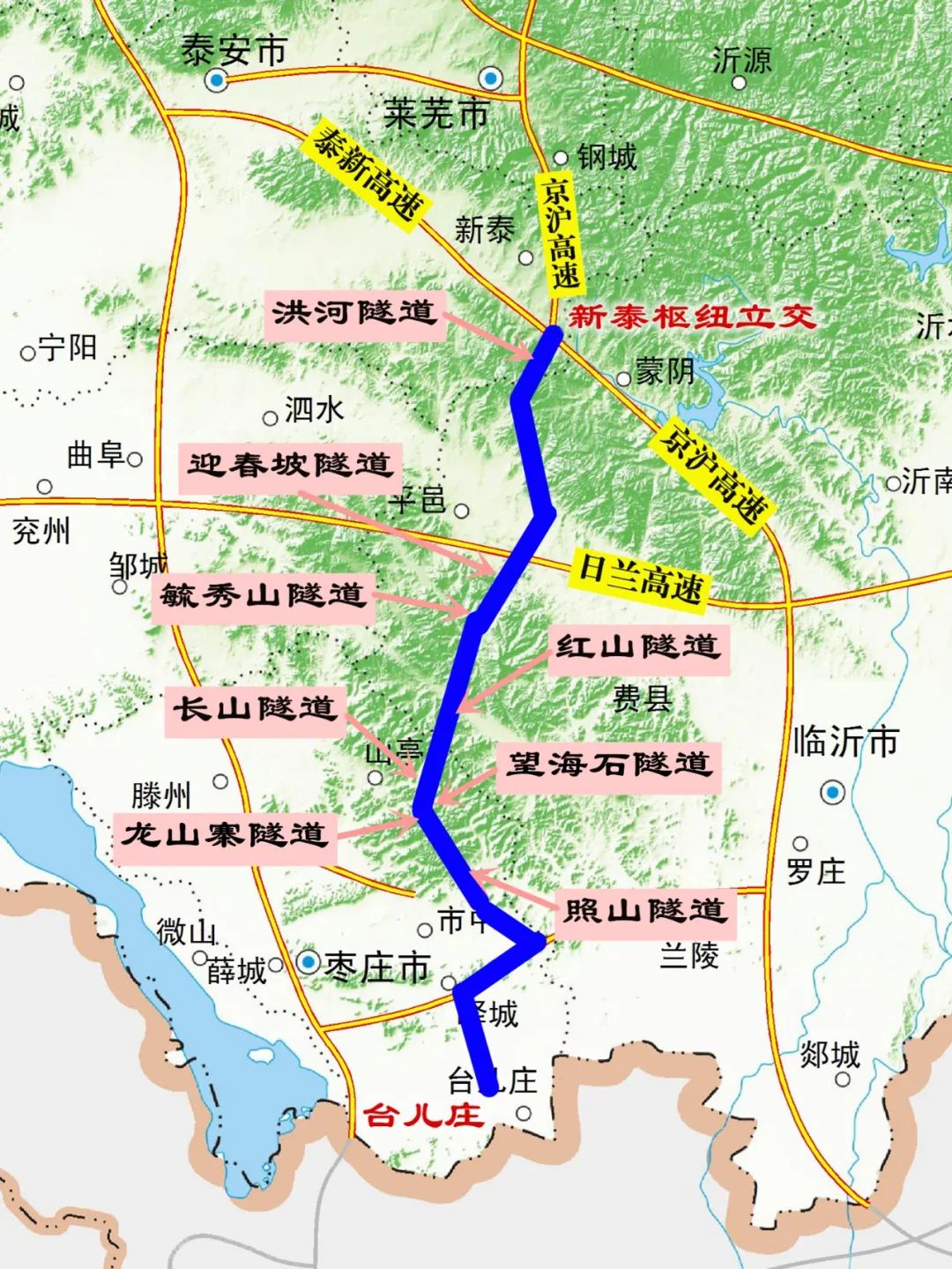 新臺高速8座隧道分布示意圖